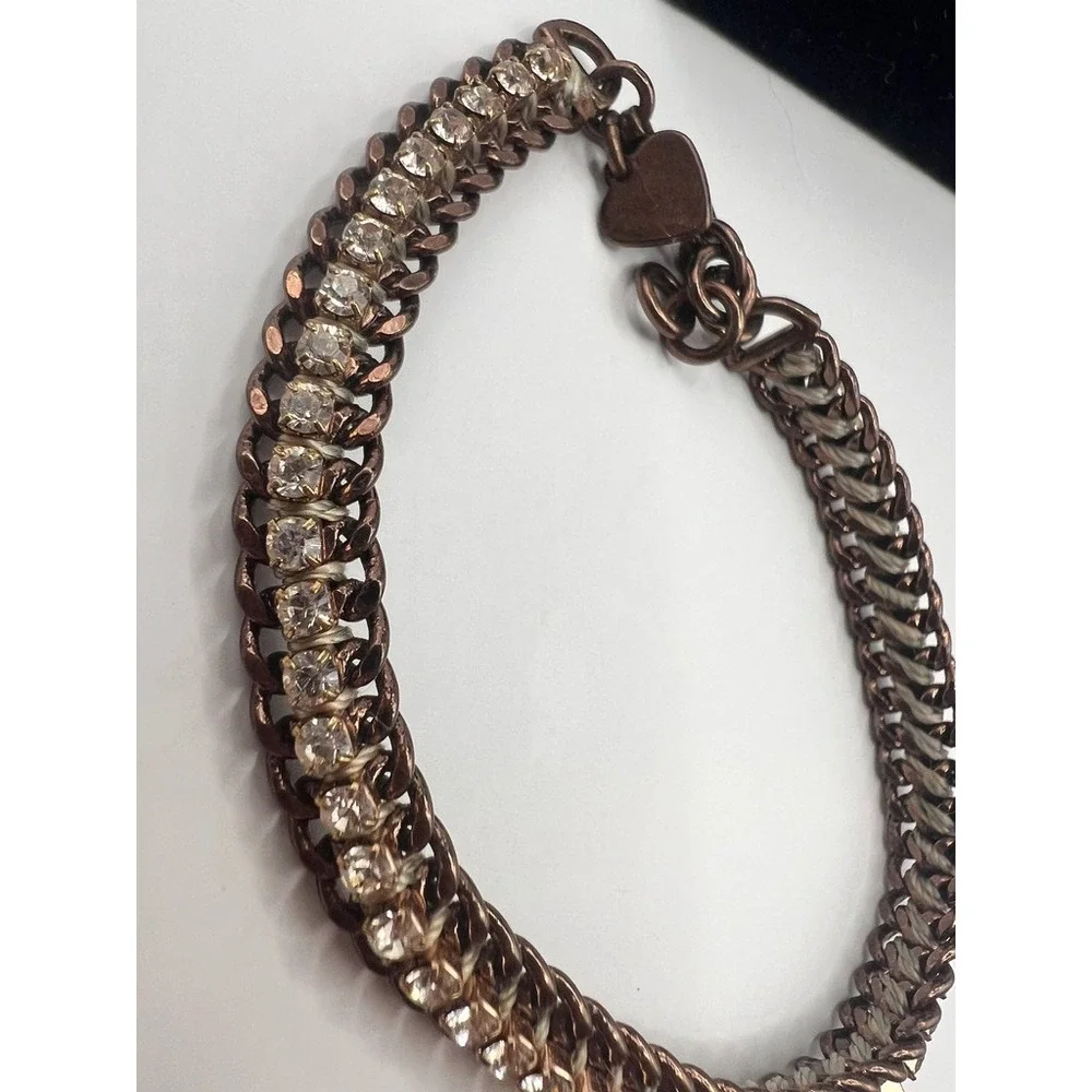 Cookie Lee Copper Bracelet‎ Lot 0f 2 Yellow Glass Beads Rhinestone Chain Boho